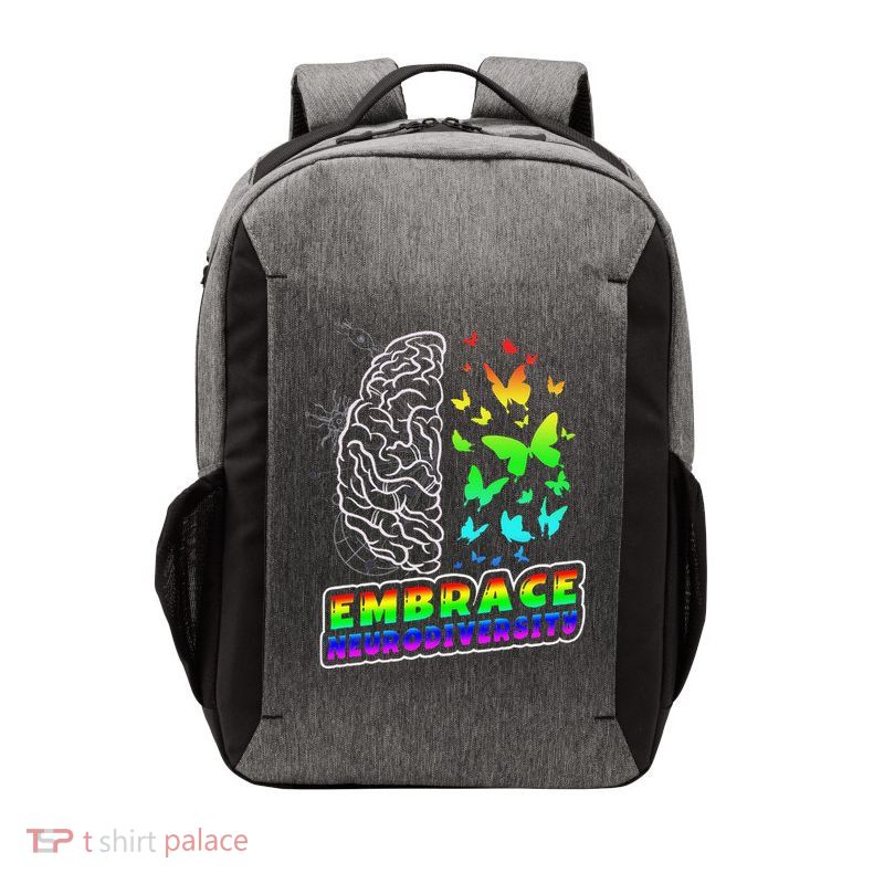 Embrace Neurodiversity Autism ADHD ASD Rainbow Brain Funny Vector Backpack