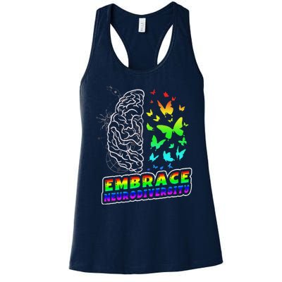 Embrace Neurodiversity Autism ADHD ASD Rainbow Brain Funny Women's Racerback Tank