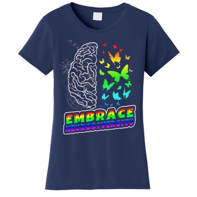 Embrace Neurodiversity Autism ADHD ASD Rainbow Brain Funny Women's T-Shirt