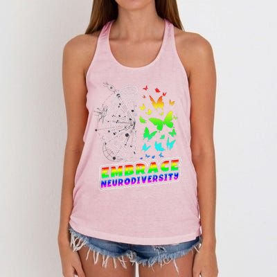 Embrace Neurodiversity Autism ADHD ASD Rainbow Brain Funny Women's Knotted Racerback Tank