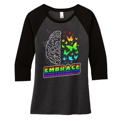 Embrace Neurodiversity Autism ADHD ASD Rainbow Brain Funny Women's Tri-Blend 3/4-Sleeve Raglan Shirt