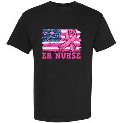 ER Nurse American Cancer Flag Cancer Warrior Pink Ribbon Garment-Dyed Heavyweight T-Shirt