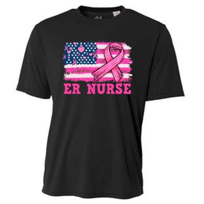 ER Nurse American Cancer Flag Cancer Warrior Pink Ribbon Cooling Performance Crew T-Shirt