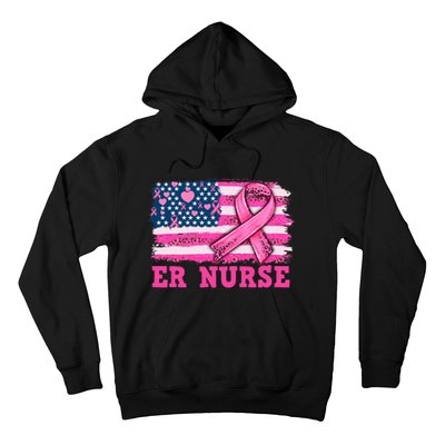 ER Nurse American Cancer Flag Cancer Warrior Pink Ribbon Hoodie