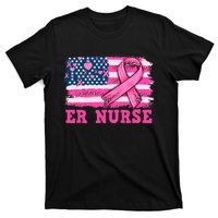 ER Nurse American Cancer Flag Cancer Warrior Pink Ribbon T-Shirt