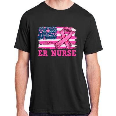 ER Nurse American Cancer Flag Cancer Warrior Pink Ribbon Adult ChromaSoft Performance T-Shirt