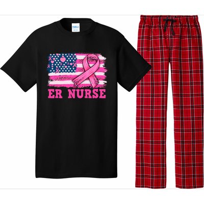 ER Nurse American Cancer Flag Cancer Warrior Pink Ribbon Pajama Set