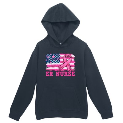 ER Nurse American Cancer Flag Cancer Warrior Pink Ribbon Urban Pullover Hoodie