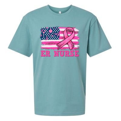 ER Nurse American Cancer Flag Cancer Warrior Pink Ribbon Sueded Cloud Jersey T-Shirt