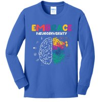 Embrace Neurodiversity Autism Adhd Asd Rainbow Brain Gift Kids Long Sleeve Shirt