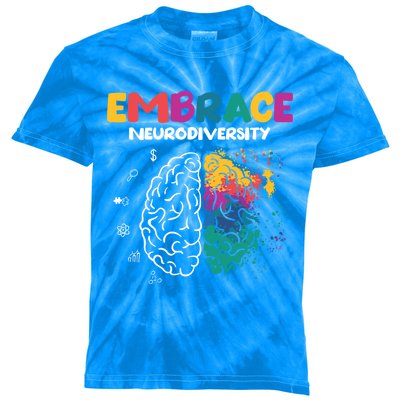 Embrace Neurodiversity Autism Adhd Asd Rainbow Brain Gift Kids Tie-Dye T-Shirt