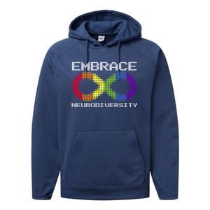 Embrace Neurodiversity Autism Adhd Asd Rainbow Brain Gift Performance Fleece Hoodie