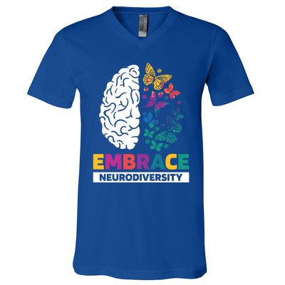 Embrace Neurodiversity Autism Adhd Asd Rainbow Brain Great Gift V-Neck T-Shirt