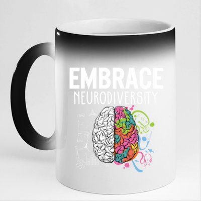 Embrace Neurodiversity Brain Gift Autism Awareness Gift 11oz Black Color Changing Mug