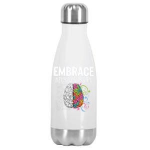 Embrace Neurodiversity Brain Gift Autism Awareness Gift Stainless Steel Insulated Water Bottle