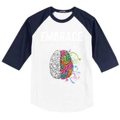 Embrace Neurodiversity Brain Gift Funny Gift Baseball Sleeve Shirt