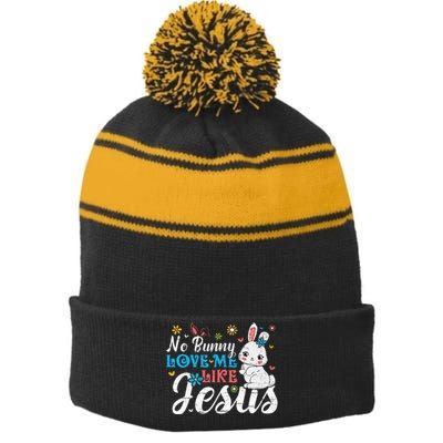 Easter No Bunny Loves Me Like Jesus Religious Stripe Pom Pom Beanie