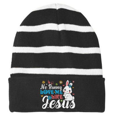 Easter No Bunny Loves Me Like Jesus Religious Striped Beanie with Solid Band