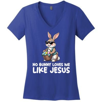 Easter No Bunny Loves Me Like Jesus Christian Women's V-Neck T-Shirt