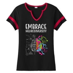 Embrace Neurodiversity Colorful Brain Ladies Halftime Notch Neck Tee