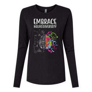 Embrace Neurodiversity Colorful Brain Womens Cotton Relaxed Long Sleeve T-Shirt