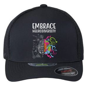 Embrace Neurodiversity Colorful Brain Flexfit Unipanel Trucker Cap