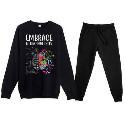 Embrace Neurodiversity Colorful Brain Premium Crewneck Sweatsuit Set