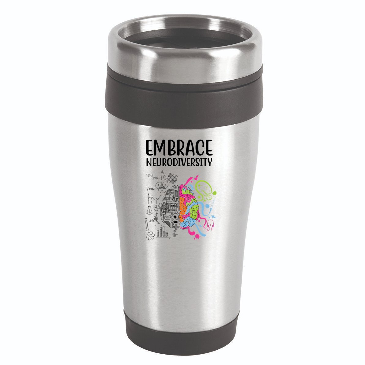 Embrace Neurodiversity Colorful Brain 16oz Travel Tumbler