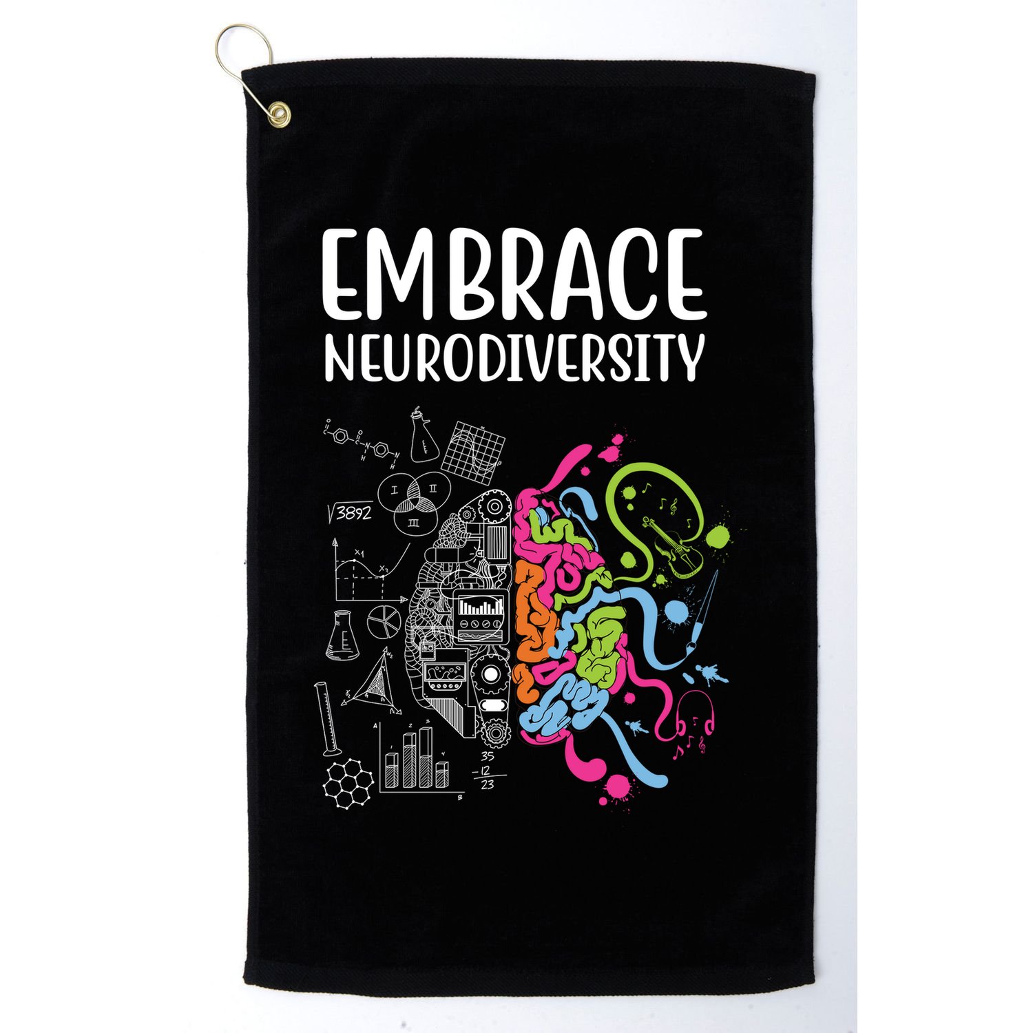 Embrace Neurodiversity Colorful Brain Golf Towel