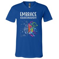 Embrace Neurodiversity Colorful Brain V-Neck T-Shirt