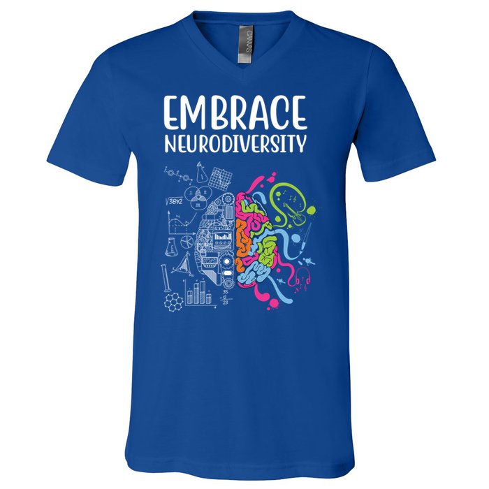 Embrace Neurodiversity Colorful Brain V-Neck T-Shirt