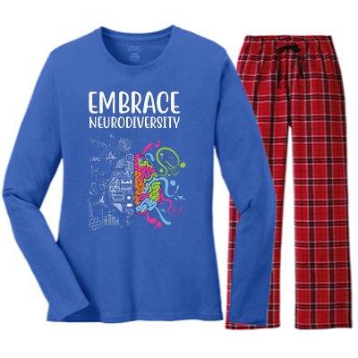 Embrace Neurodiversity Colorful Brain Women's Long Sleeve Flannel Pajama Set 