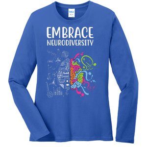 Embrace Neurodiversity Colorful Brain Ladies Long Sleeve Shirt