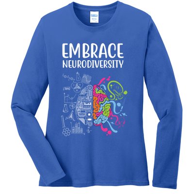 Embrace Neurodiversity Colorful Brain Ladies Long Sleeve Shirt