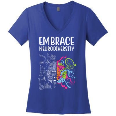 Embrace Neurodiversity Colorful Brain Women's V-Neck T-Shirt