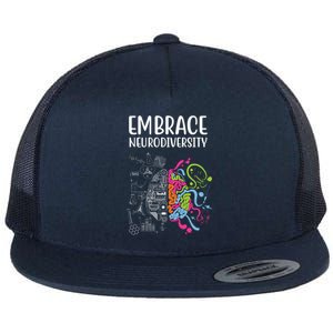 Embrace Neurodiversity Colorful Brain Flat Bill Trucker Hat