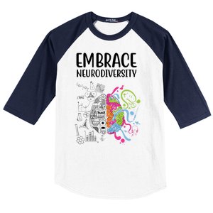 Embrace Neurodiversity Colorful Brain Baseball Sleeve Shirt