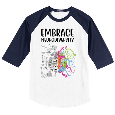 Embrace Neurodiversity Colorful Brain Baseball Sleeve Shirt