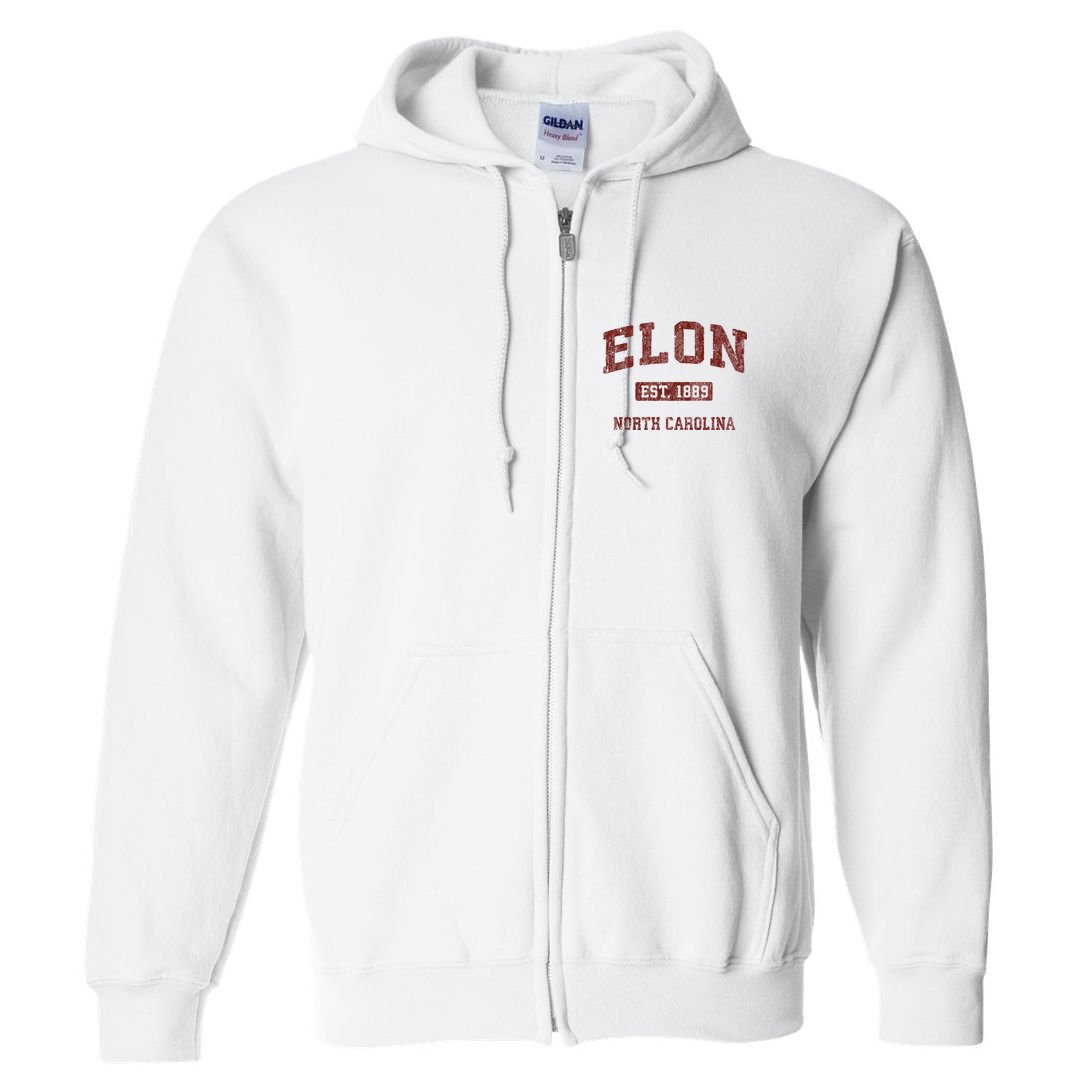Elon North Carolina Nc Vintage Athletic Sports Design Full Zip Hoodie