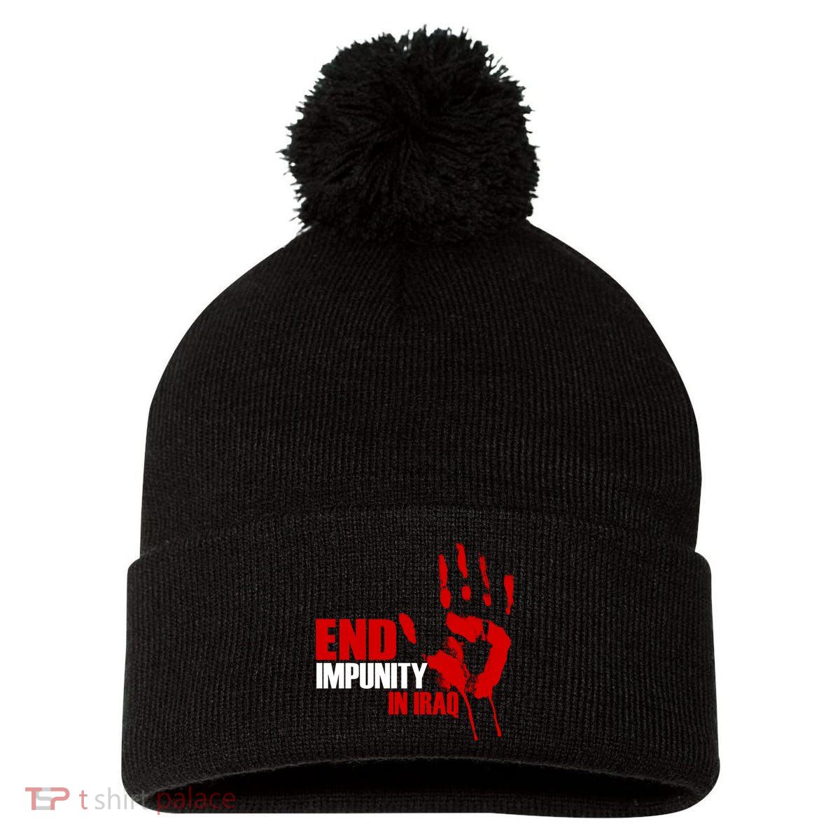 End Impunity In Iraq Pom Pom 12in Knit Beanie