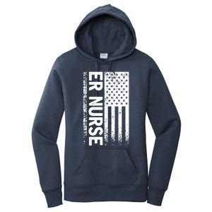 Er Nurse Distressed American Flag Emergency Room Rn Gift Women's Pullover Hoodie