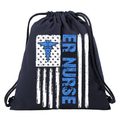 Er Nurse Emergency Room Nurse Us Flag Vintage Meaningful Gift Drawstring Bag