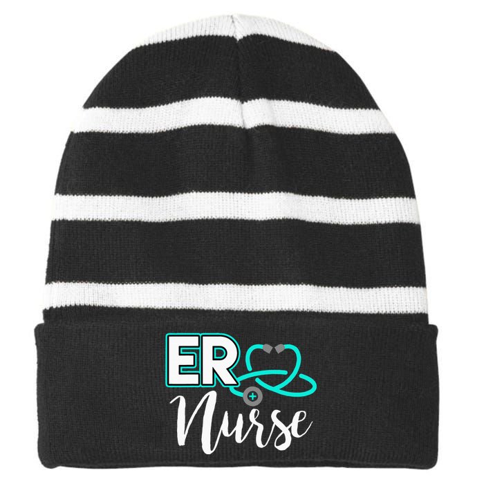 ER Nurse Emergency Room Medical Nursing School Birthday Gift Striped Beanie with Solid Band