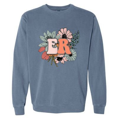 ER Nurse Emergency Room Nurse Floral Style For Nurse Garment-Dyed Sweatshirt