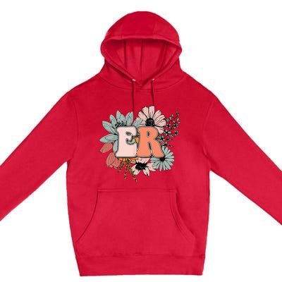 ER Nurse Emergency Room Nurse Floral Style For Nurse Premium Pullover Hoodie