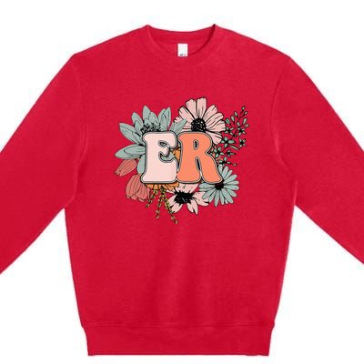 ER Nurse Emergency Room Nurse Floral Style For Nurse Premium Crewneck Sweatshirt