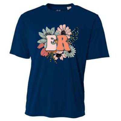 ER Nurse Emergency Room Nurse Floral Style For Nurse Cooling Performance Crew T-Shirt