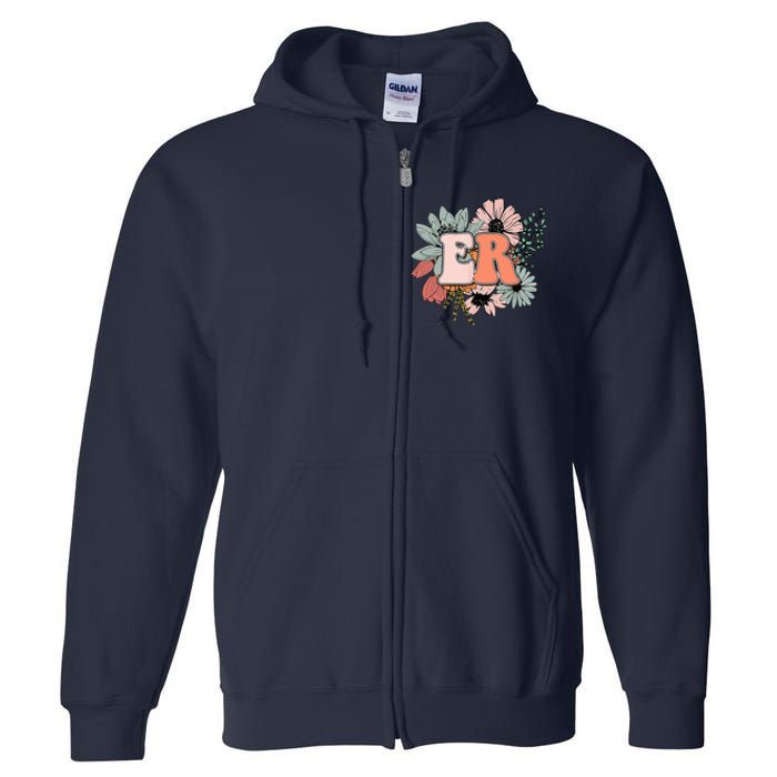 ER Nurse Emergency Room Nurse Floral Style For Nurse Full Zip Hoodie