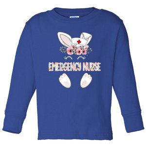 Emergency Nurse Easter Nurse Floral Bunny Gift Toddler Long Sleeve Shirt