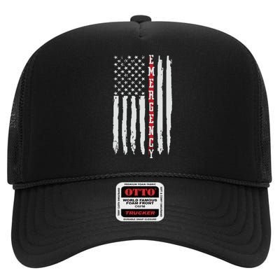 Emergency Nurse Er Nurse Thin Red Line Flag High Crown Mesh Back Trucker Hat